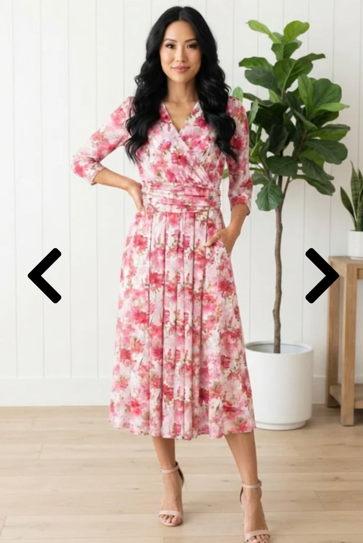 Stella London Pink Floral Wrap Midi Dress