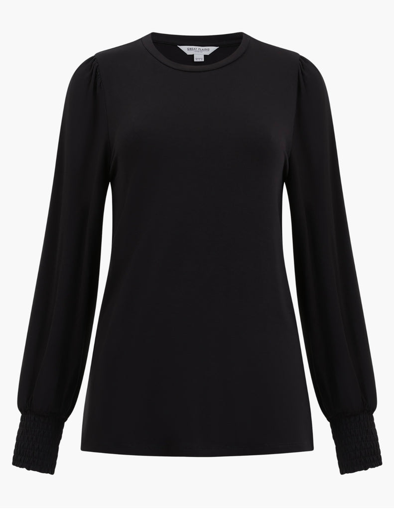 Great Plains Black Jersey Smocking Puff Sleeve Top