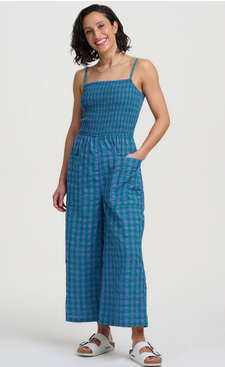 Sugarhill Brighton Annabeth Jumpsuit- Blue & Green Peacock Check