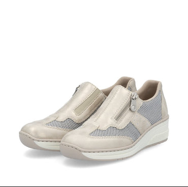 Rieker Zip side wedge Trainer - Beige 48760-60