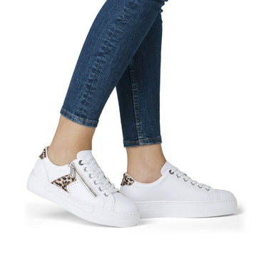 Rieker N4924-81 Ladies Zip Trainer- white/animal print