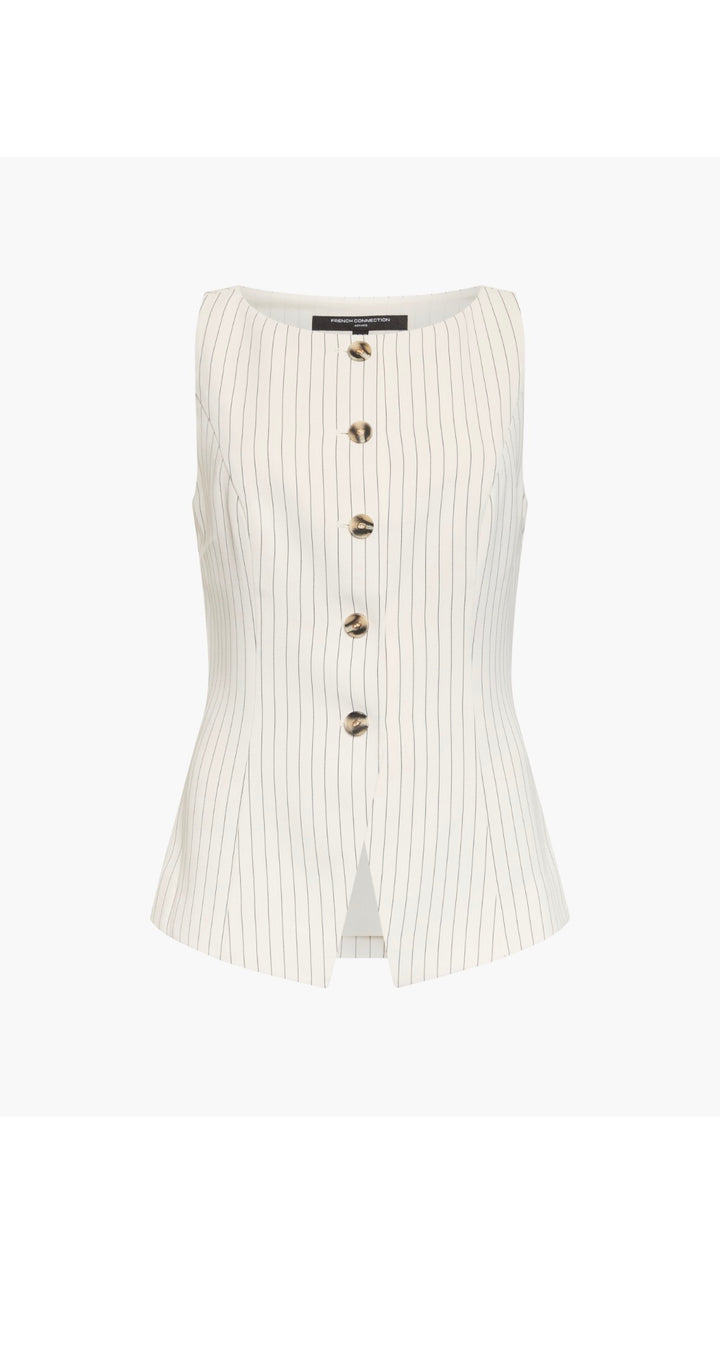 French Connection Vinnie Pinstripe Waistcoat- Cream/Black