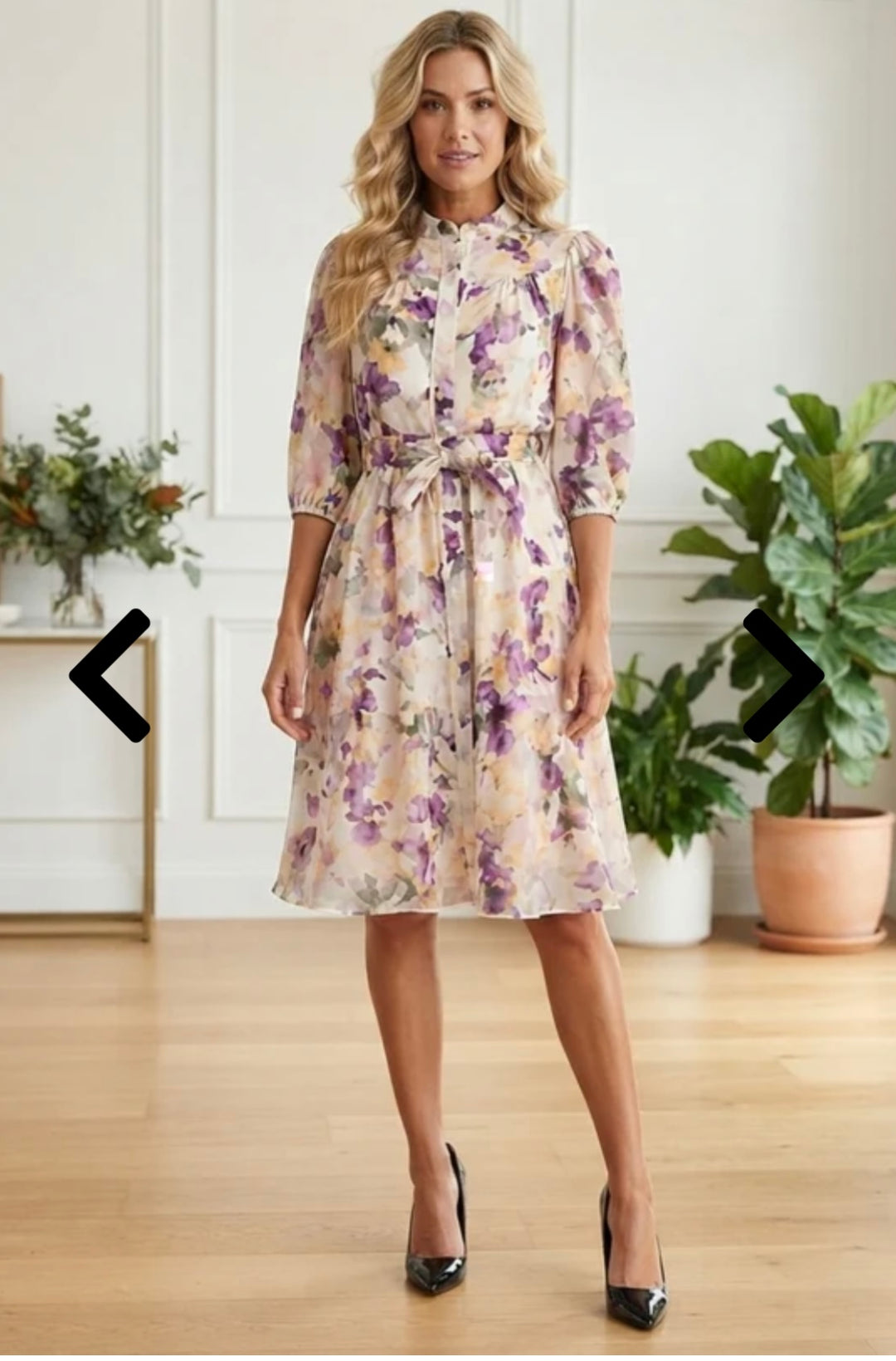 Stella London Purple Floral Tie Waist Midi Dress