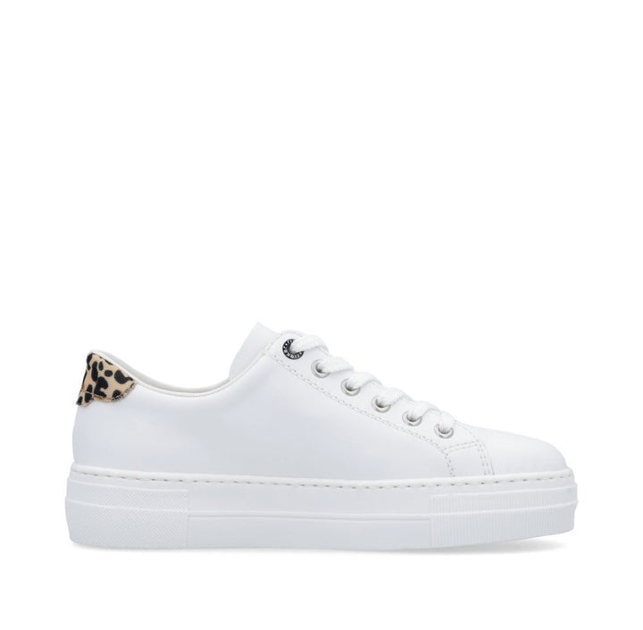 Rieker N4924-81 Ladies Zip Trainer- white/animal print