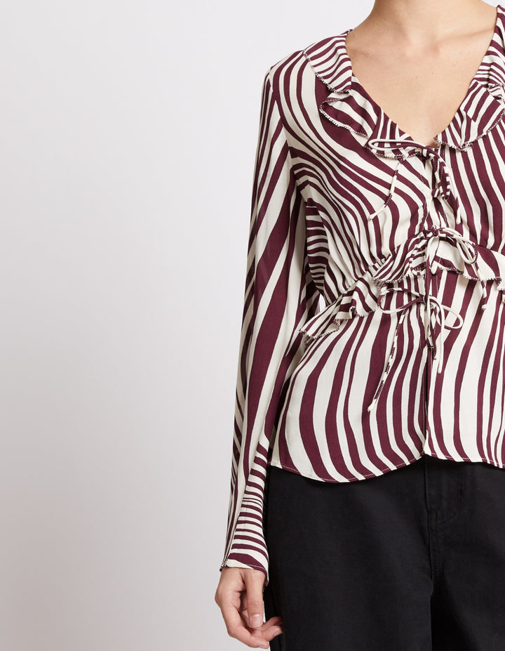 French Connection Ziggy Lara Viscose Top- Bordeaux Red- Porcela