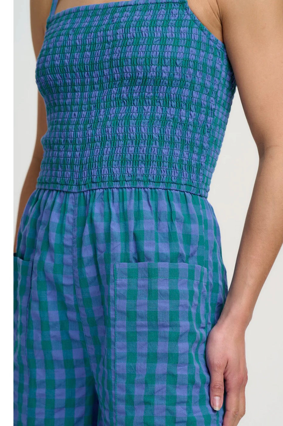 Sugarhill Brighton Annabeth Jumpsuit- Blue & Green Peacock Check