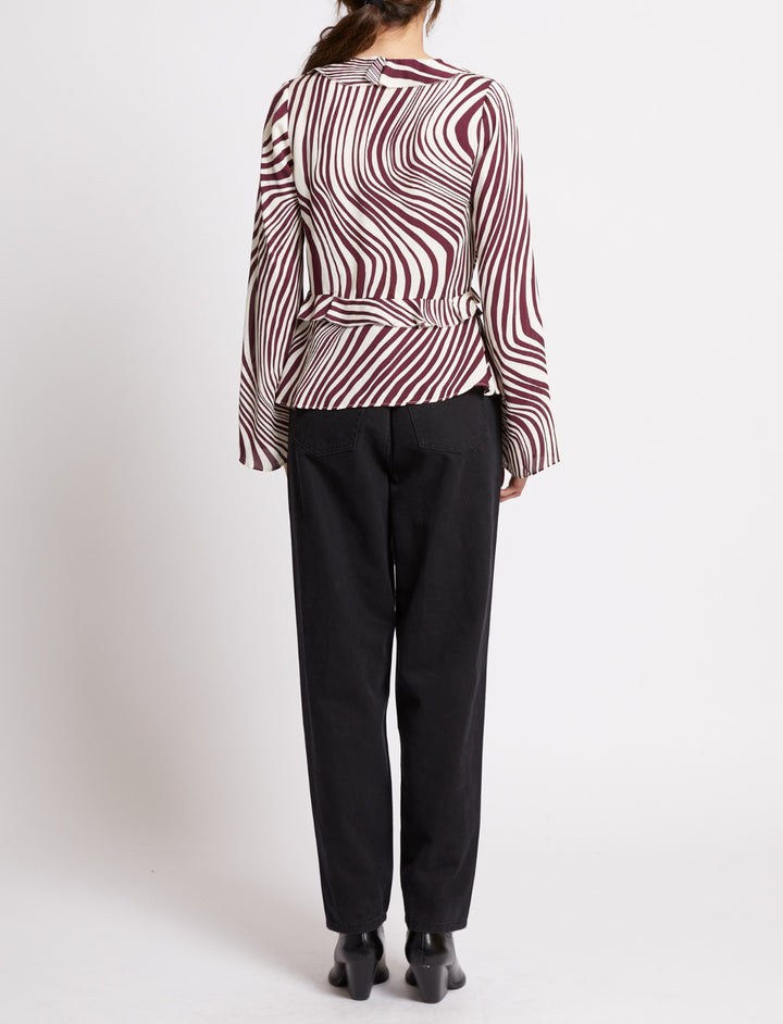 French Connection Ziggy Lara Viscose Top- Bordeaux Red- Porcela