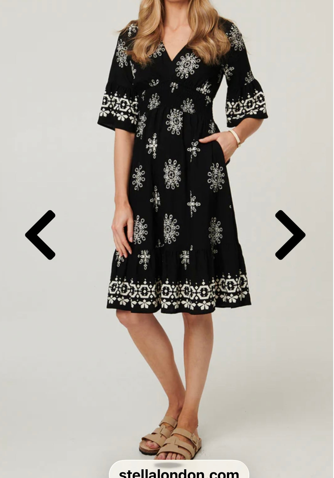 Stella London Black & White Boho Print Midi Dress