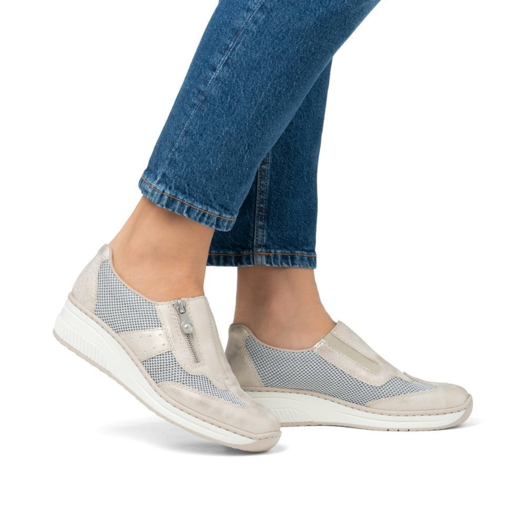 Rieker Zip side wedge Trainer - Beige 48760-60