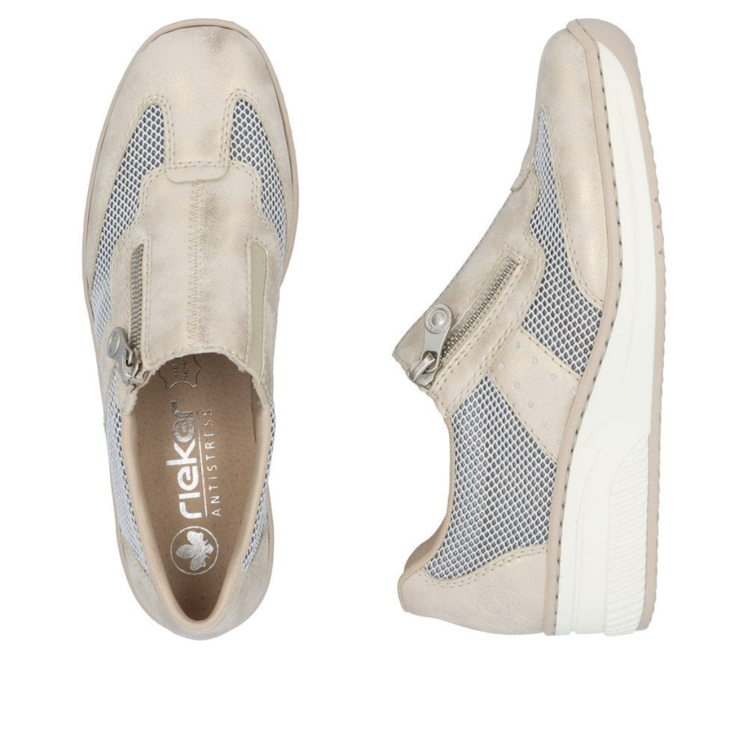 Rieker Zip side wedge Trainer - Beige 48760-60