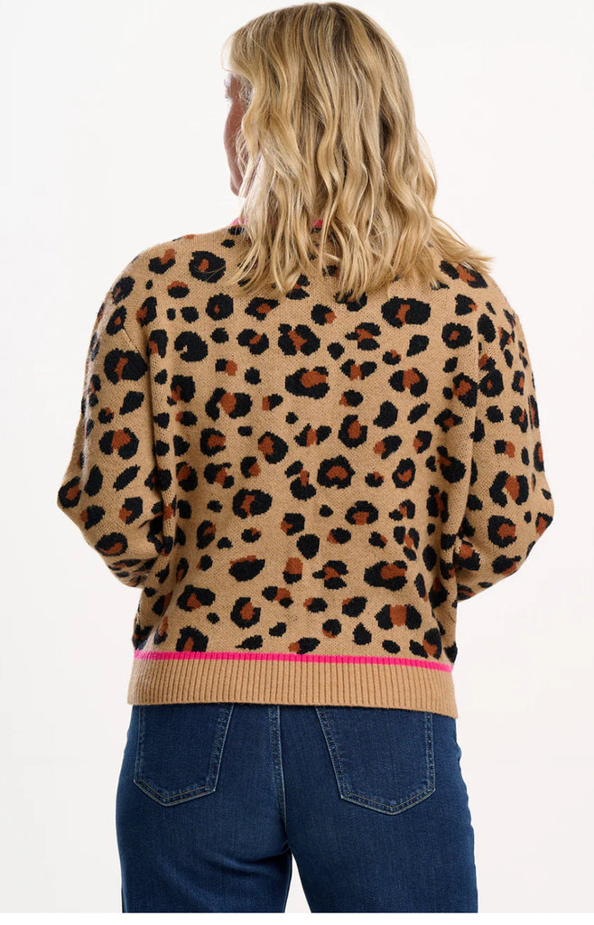 Sugarhill Brighton Solana Knitted Bomber- Tan/Black Leopard