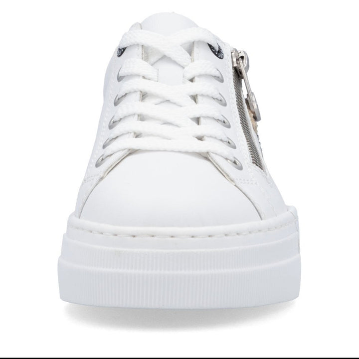 Rieker N4924-81 Ladies Zip Trainer- white/animal print