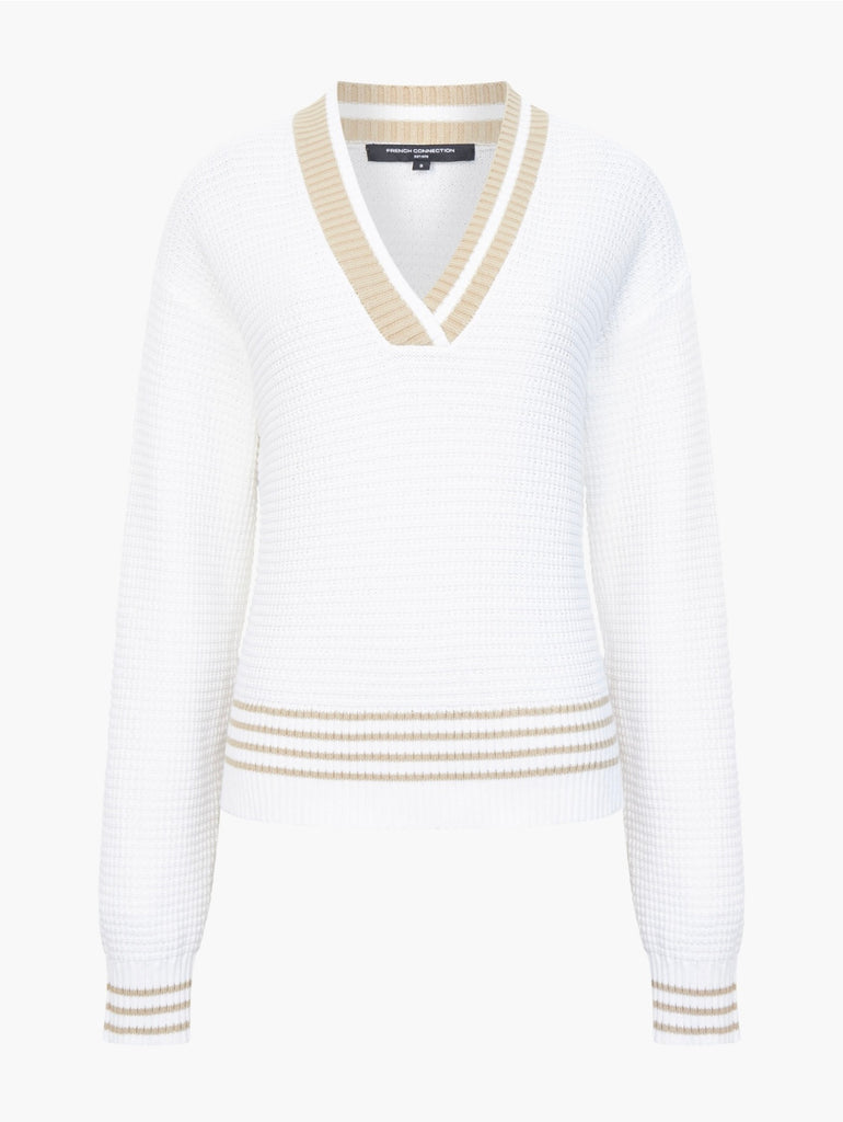 French Connection Long Sleeve Varsity V Neck Jumper