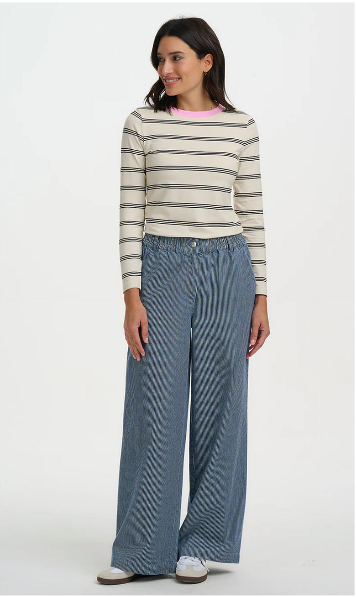 Sugarhill Brighton FiFi Wide Leg Trousers- Blue Stripe Denim