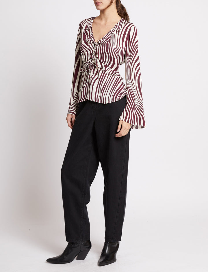 French Connection Ziggy Lara Viscose Top- Bordeaux Red- Porcela