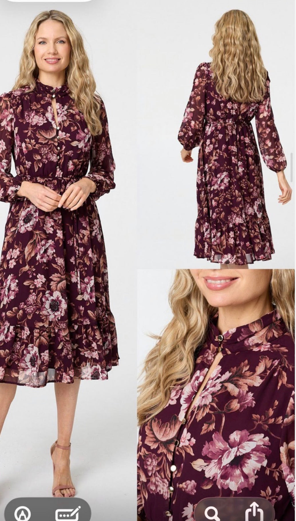 Stella Floral High Neck Midi Dress – Burgundy Bloom