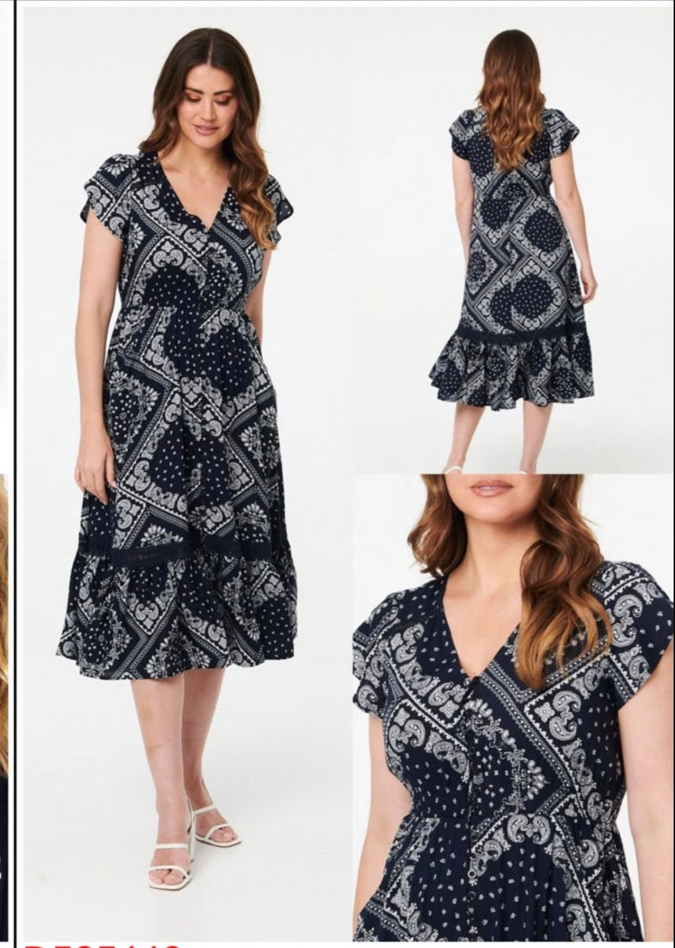 Stella Midi dress- Navy Paisley