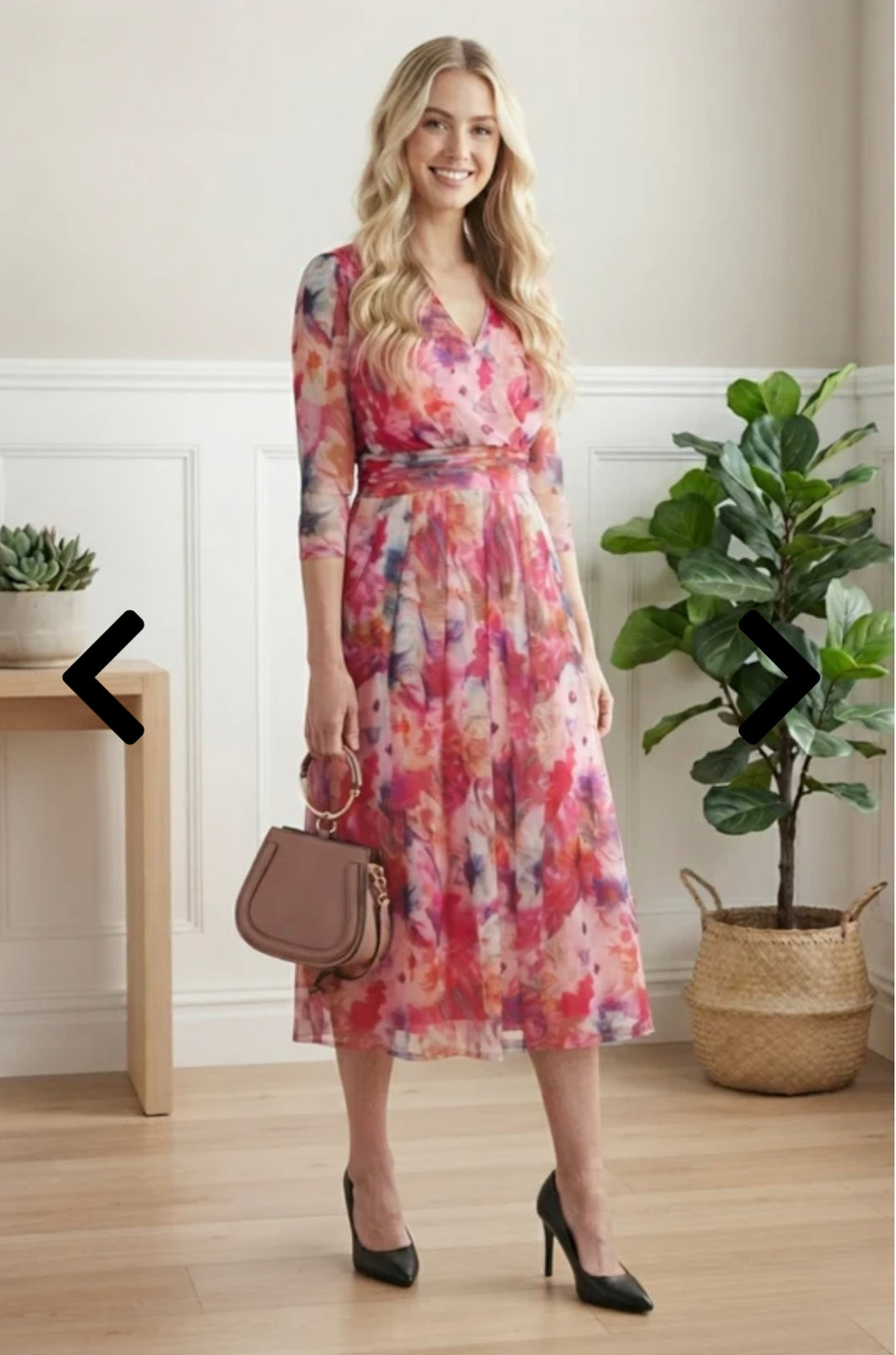 Stella London Pink Watercolour Floral Wrap Midi Dress