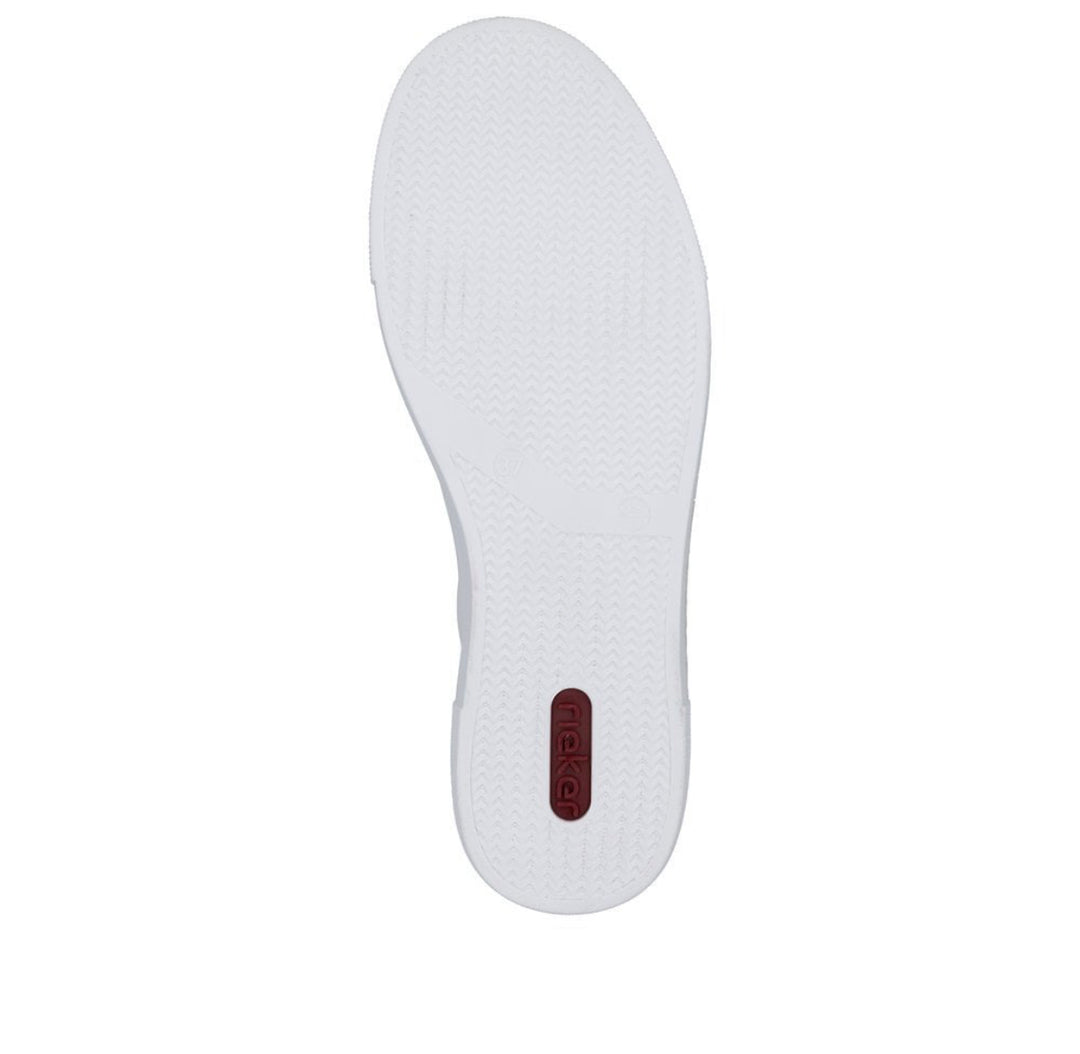 Rieker N4924-81 Ladies Zip Trainer- white/animal print