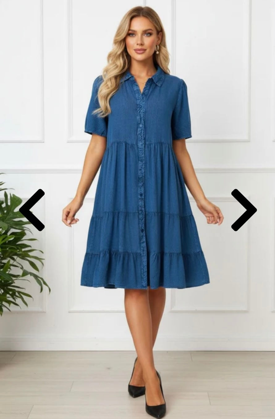 Stella 1/2 Sleeve Shirt Dress- Blue