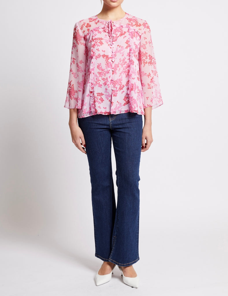 French Connection Isla Hallie Crinkle Tie Neck Top