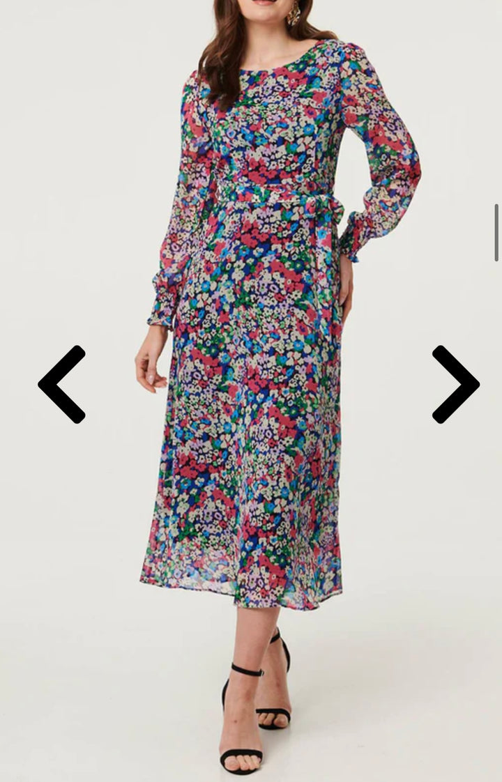 Stella London Multi Floral Tie Waist Maxi Dress