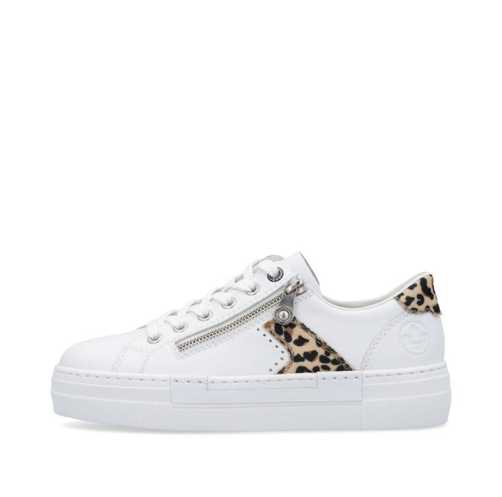 Rieker N4924-81 Ladies Zip Trainer- white/animal print