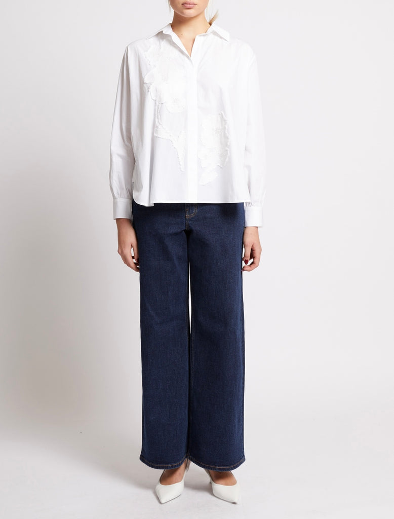 French Connection Cambria Cotton Embellished White Shirt