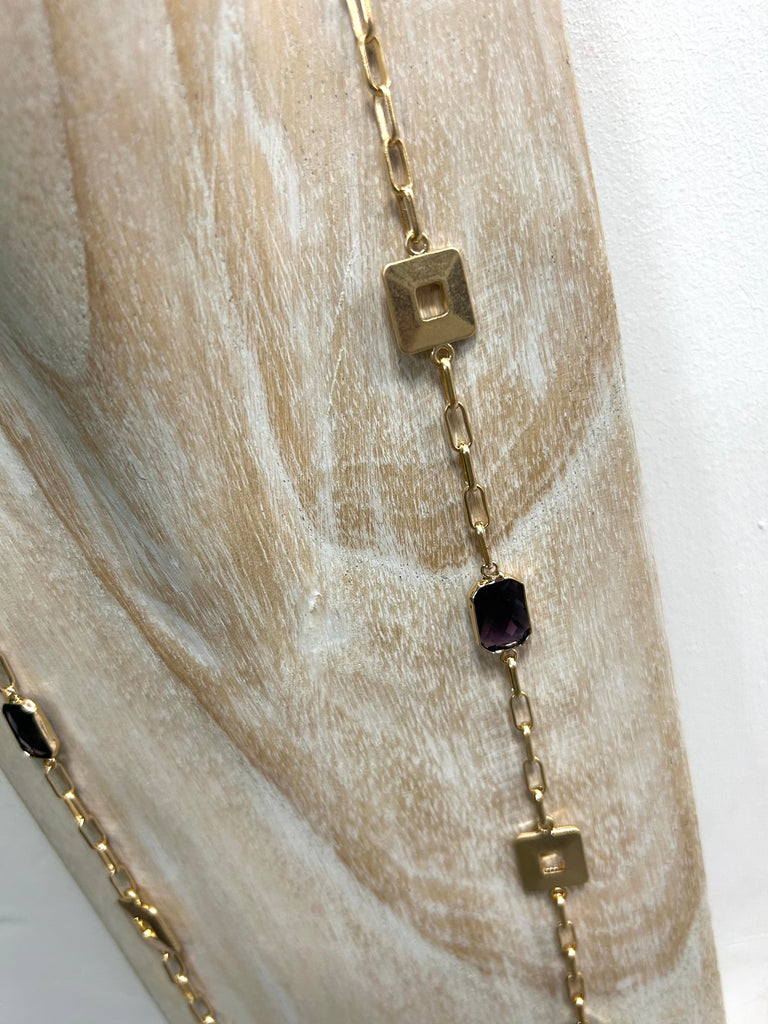 Envy Trinny Stone long Necklace- gold & purple