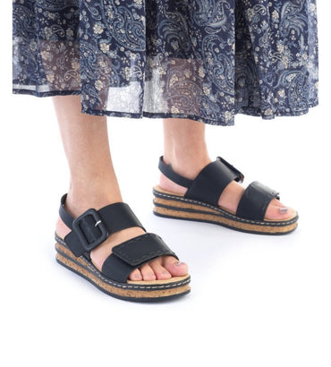 Rieker 62950-00 LadiesHook and Loop Sandal- Black