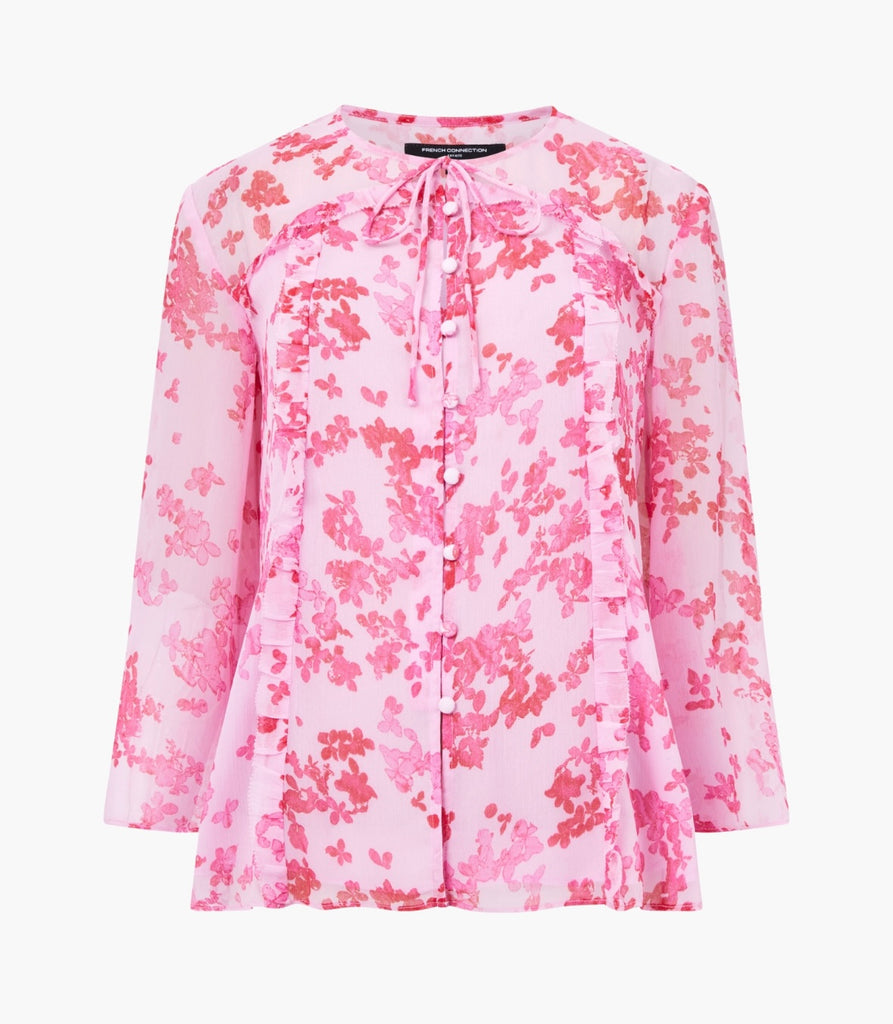 French Connection Isla Hallie Crinkle Tie Neck Top