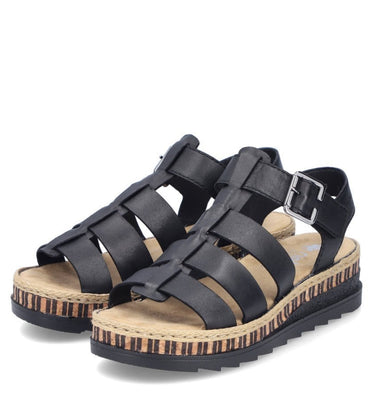 Rieker  V7904-00 Ladies Hook & Loop Sandal- Black