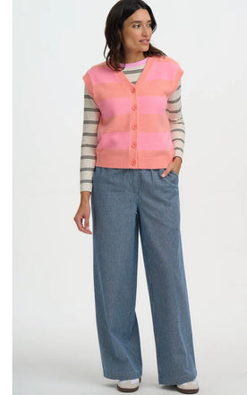 Sugarhill Brighton Amber Knit Vest- Peach/Pink Pastel Stripe