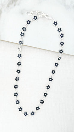 Envy Silver and Black Enamel Flower Necklace