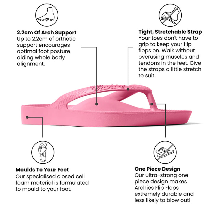 Archies Arch Support Flip Flops- Hot Pink
