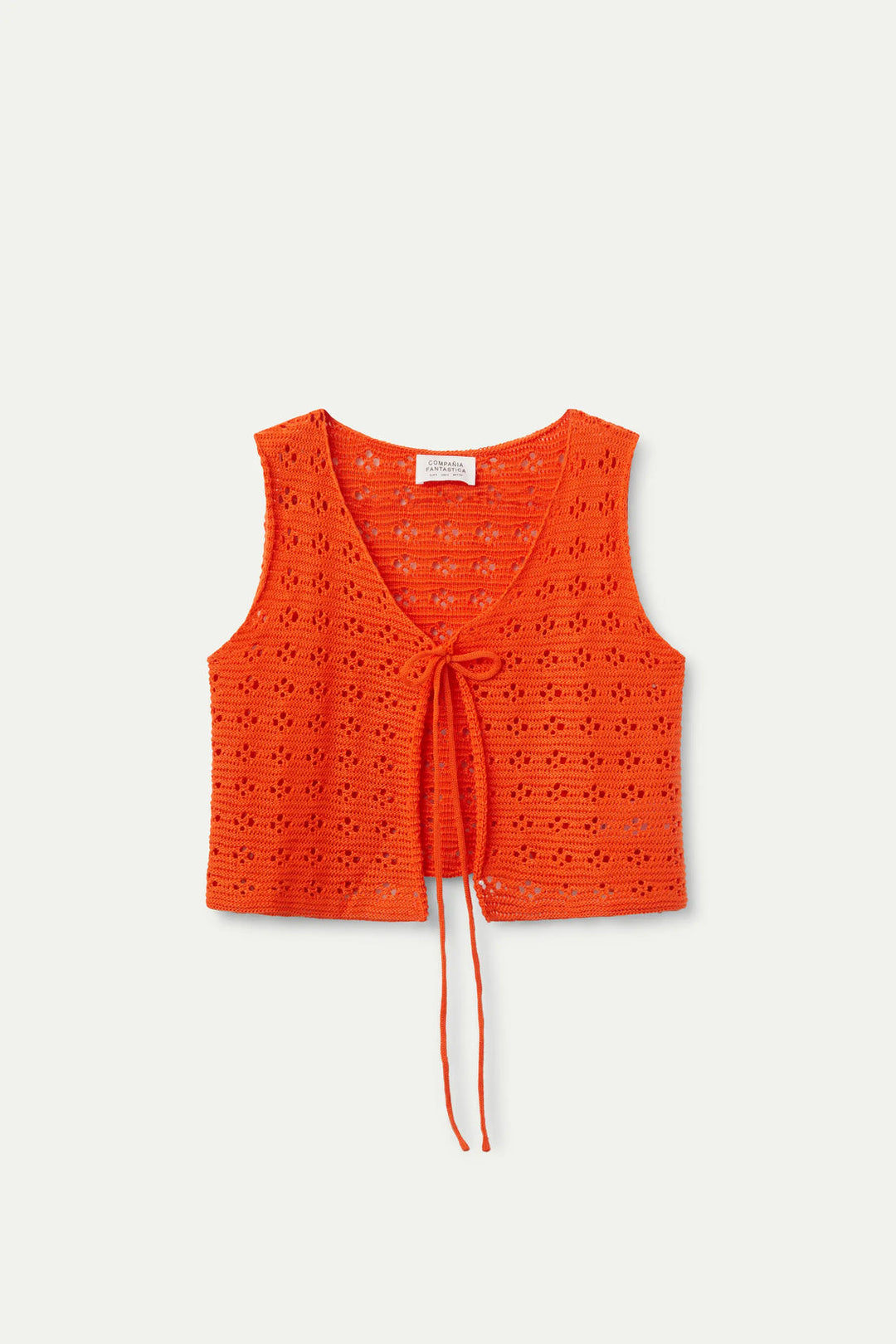 Compania Fantastica Orange Crochet Bow Top