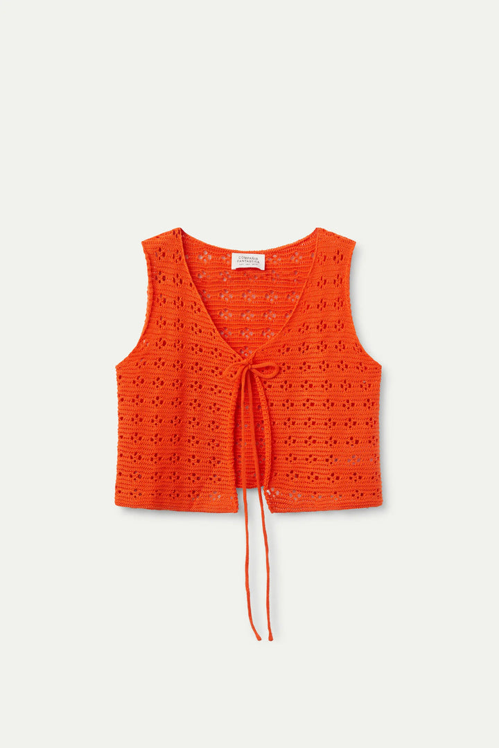 Compania Fantastica Orange Crochet Bow Top