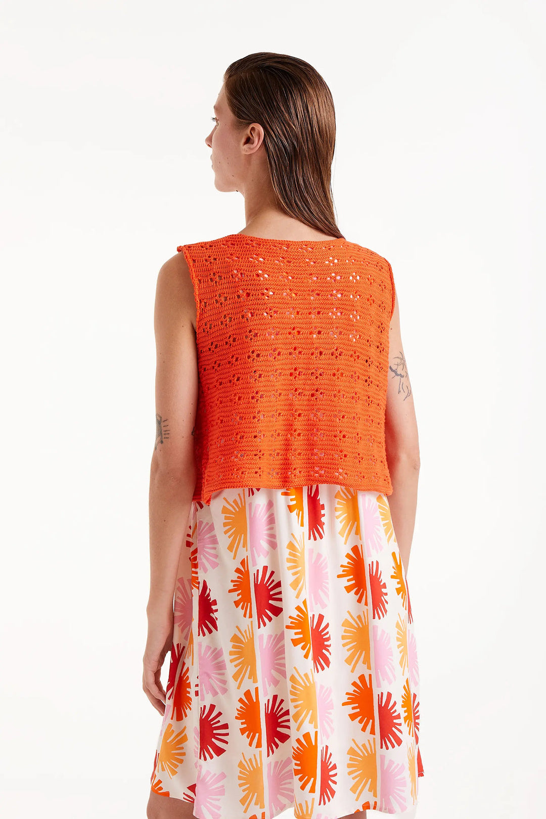Compania Fantastica Orange Crochet Bow Top