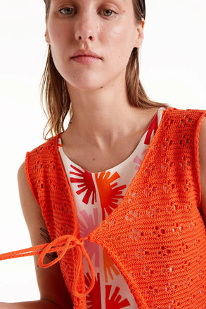 Compania Fantastica Orange Crochet Bow Top