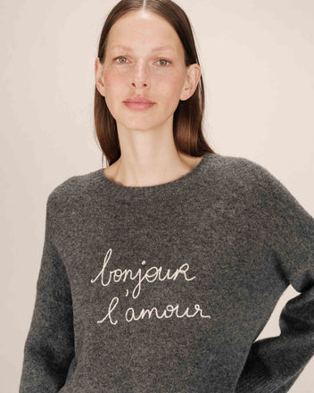 Grace & Mila Bonjour Grey Embroidered Sweater