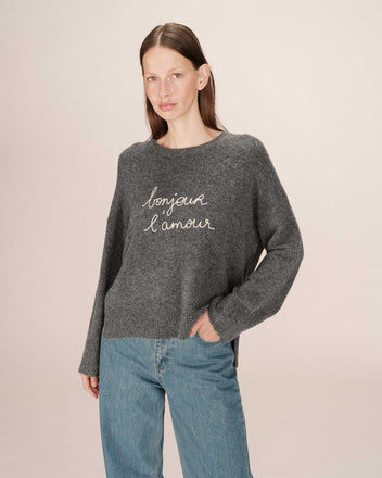 Grace & Mila Bonjour Grey Embroidered Sweater