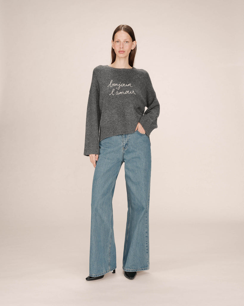 Grace & Mila Bonjour Grey Embroidered Sweater