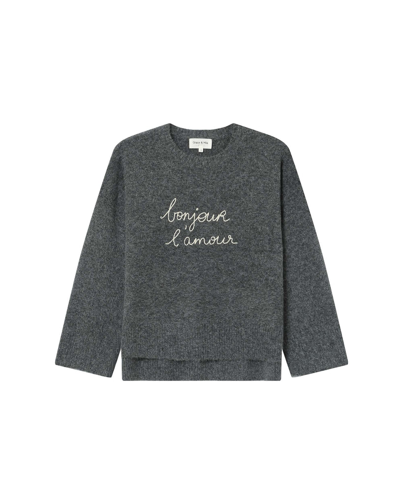 Grace & Mila Bonjour Grey Embroidered Sweater