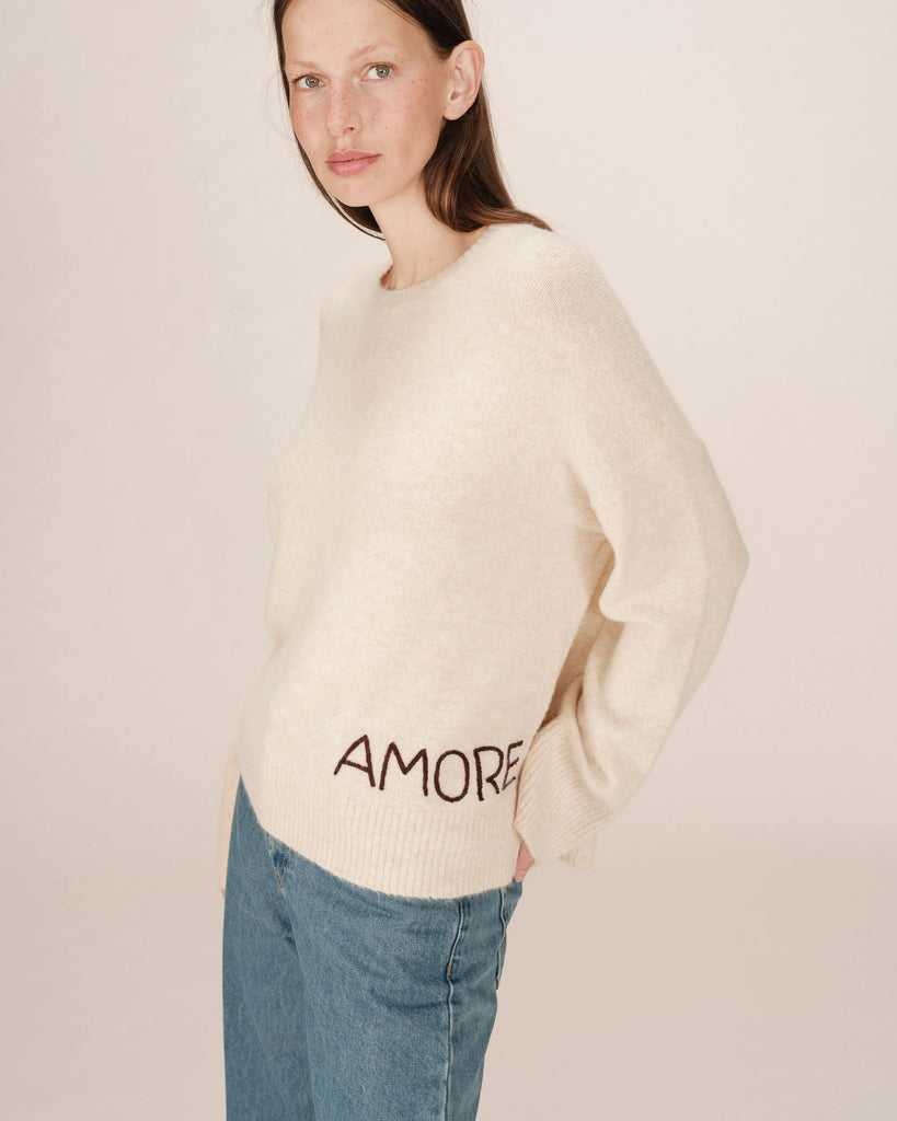 Grace & Mila Cream Amore Embroidered Sweater