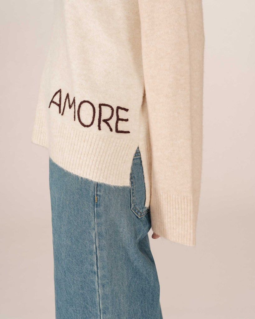 Grace & Mila Cream Amore Embroidered Sweater