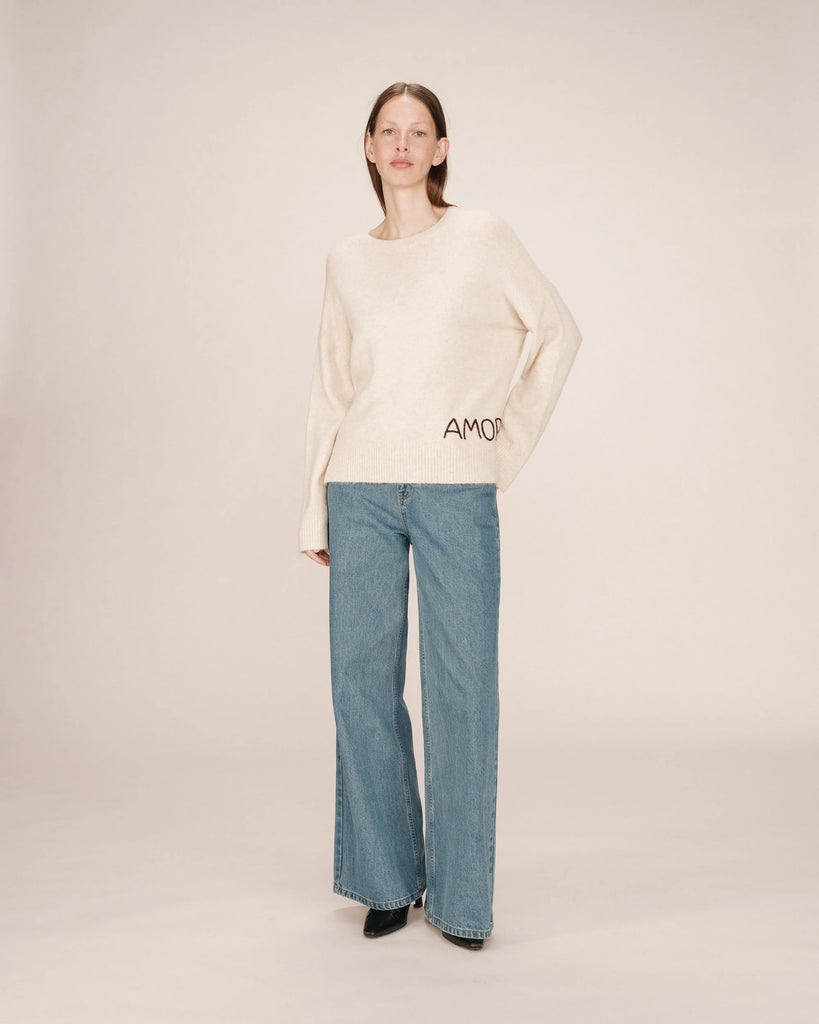 Grace & Mila Cream Amore Embroidered Sweater