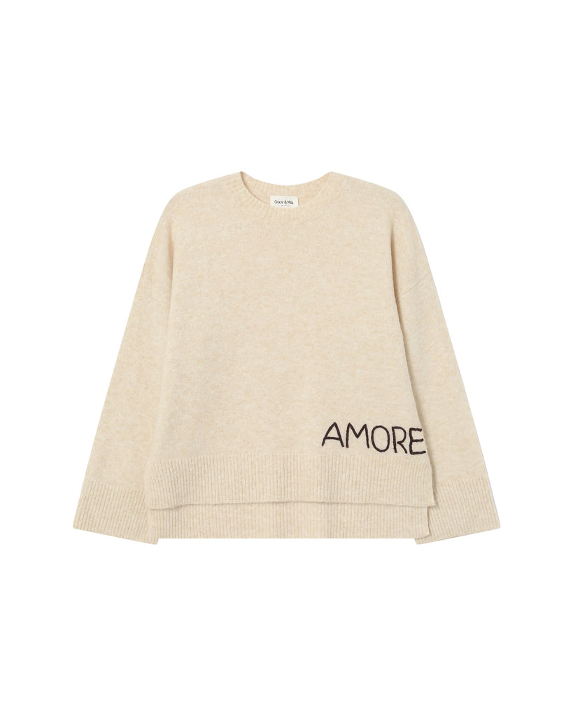 Grace & Mila Cream Amore Embroidered Sweater