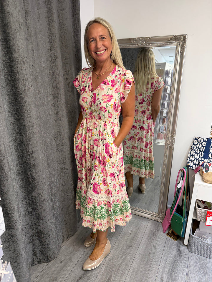 Stella Midi Dress- Multi pink