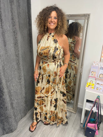 Italian Halter Neck Midi Dress - Multi