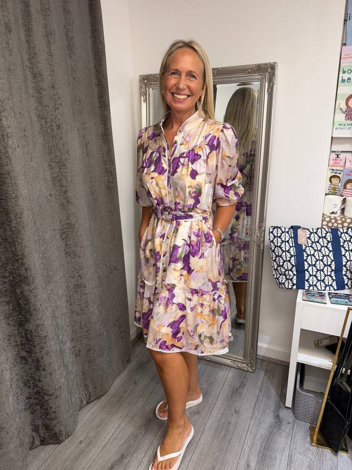 Stella London Purple Floral Tie Waist Midi Dress